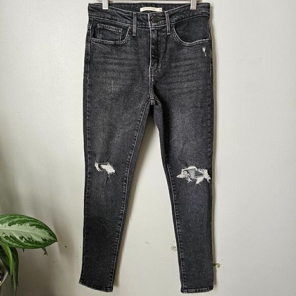 EUC LEVIS STRAUSS GREY HIGH RISE SKINNY JEANS RIPPED KNEES SZ 28 L30 - Picture 1 of 16